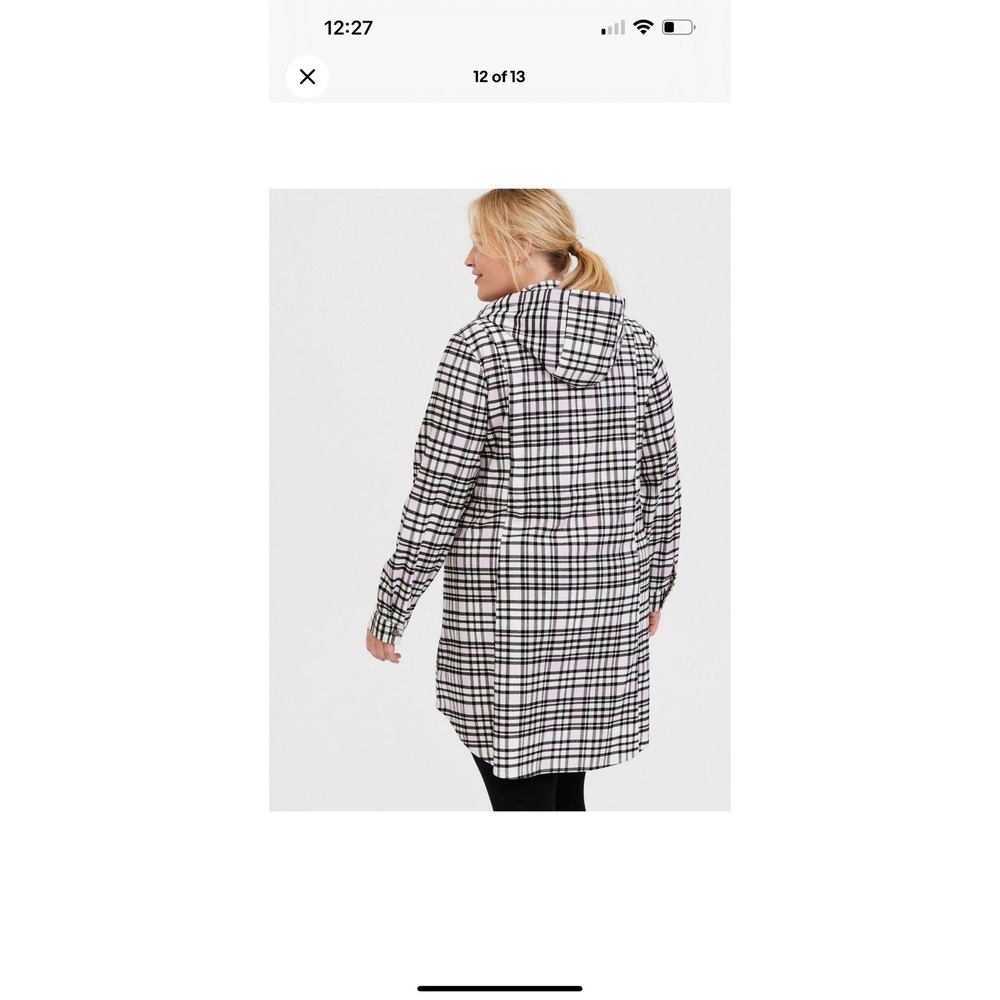 Torrid Plaid Hooded Shirt Jacket White Pink Black Snap Front Plus Size - Picture 3 of 14
